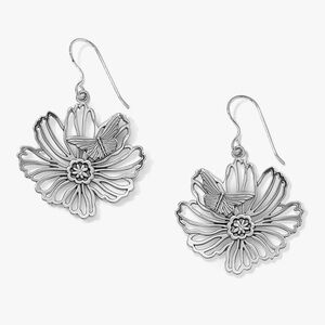 Brighton Silver Floral Butterfly Earrings and Blue French Garden Jewelry Box